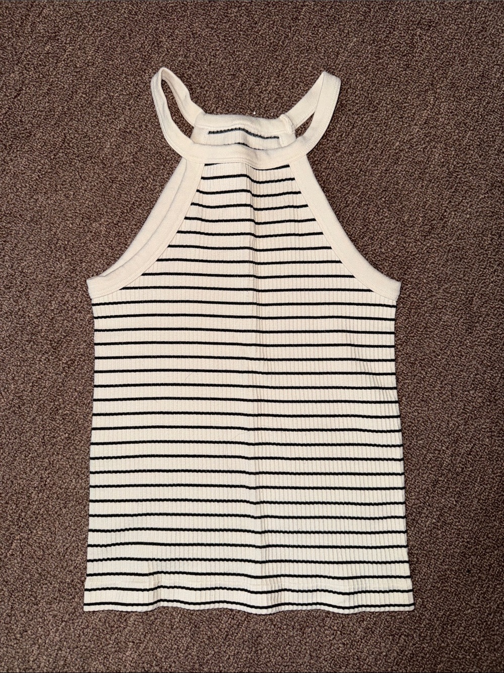 Women's White and Black Striped Halter Tank Top